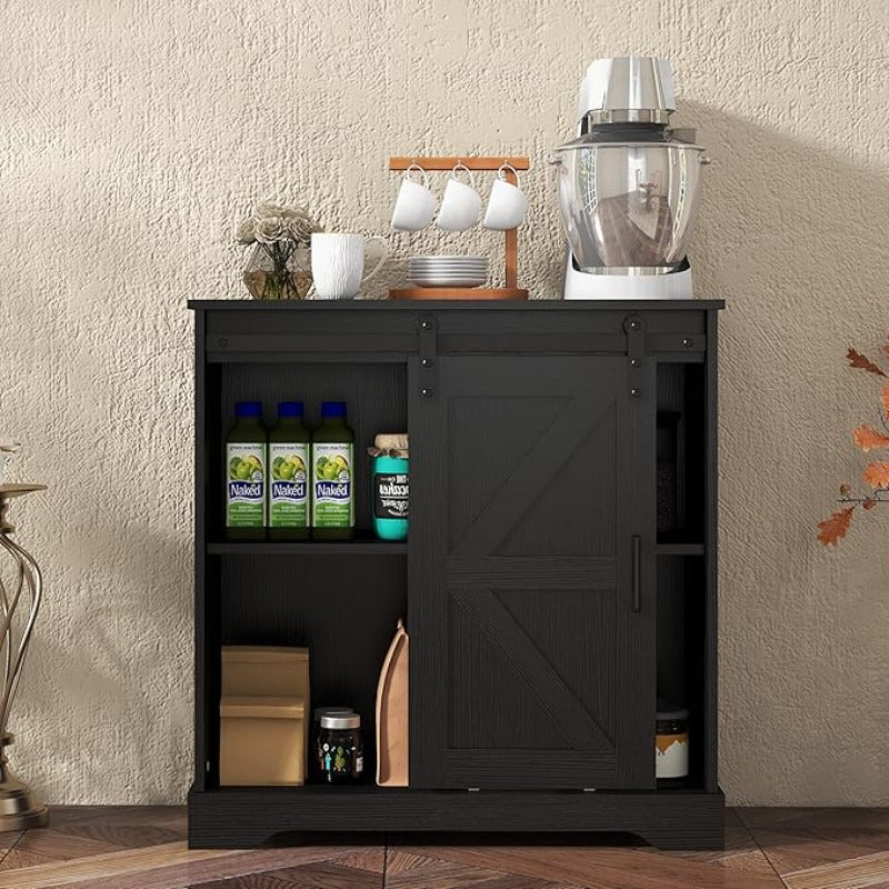 Elegant Black Sliding Barn Door Buffet