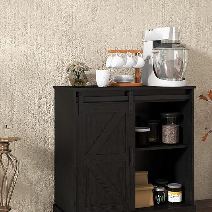 Elegant Black Sliding Barn Door Buffet