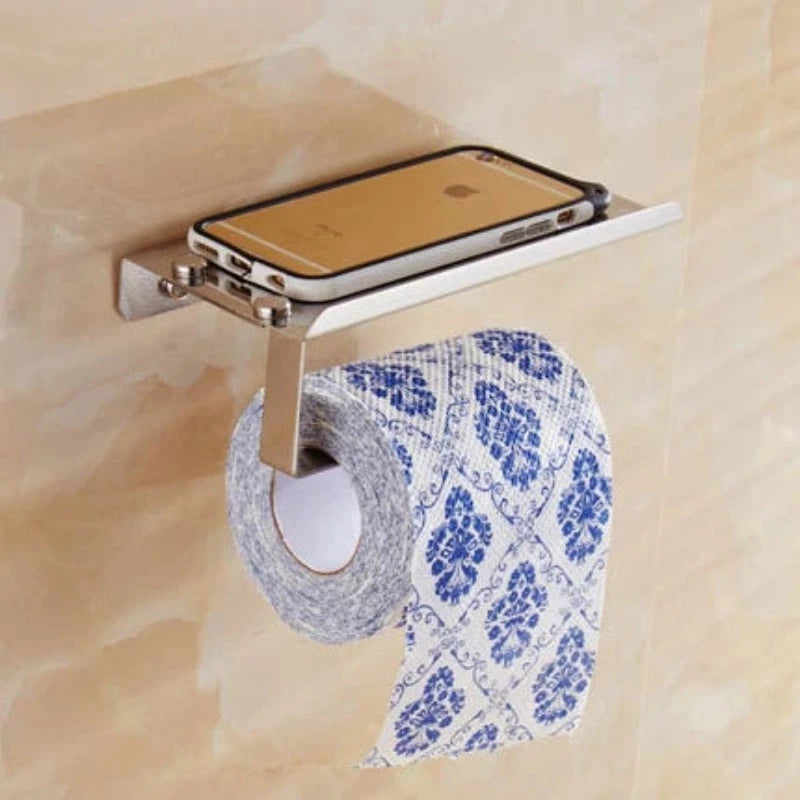 Aluminum Alloy Toilet Paper Holder Bathroom Wall Mount WC Paper Phone Holder Shelf Towel Roll Shelf Accessories