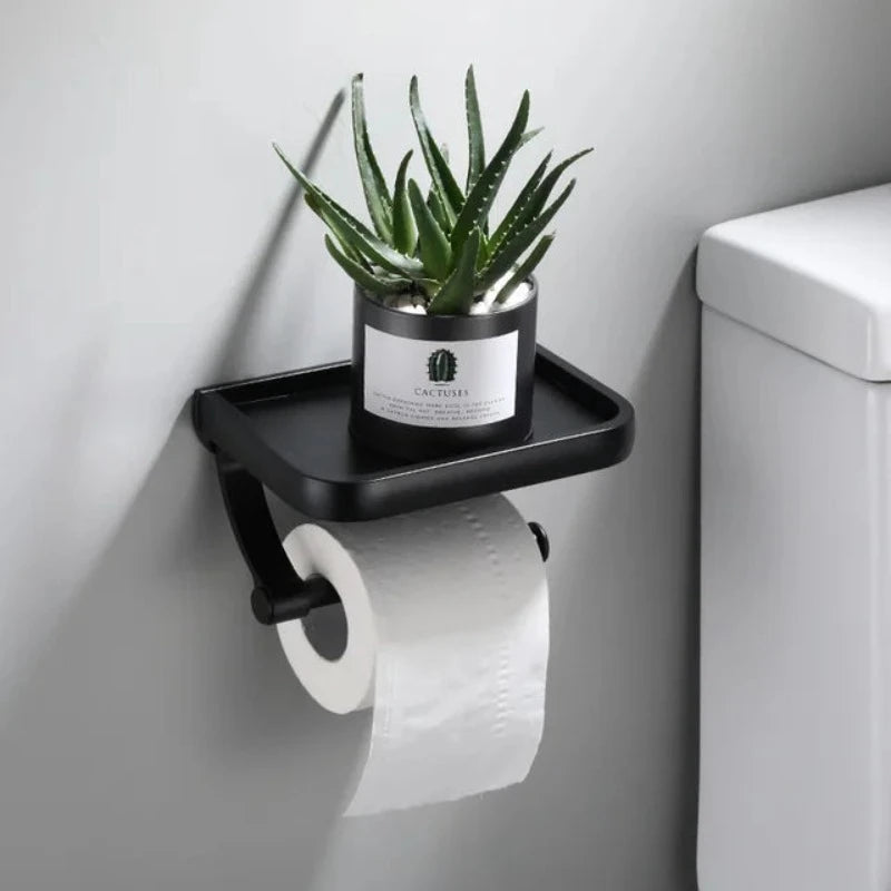 Aluminum Alloy Toilet Paper Holder Bathroom Wall Mount WC Paper Phone Holder Shelf Towel Roll Shelf Accessories