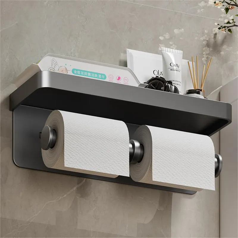 Aluminum Alloy Toilet Paper Holder Bathroom Wall Mount WC Paper Phone Holder Shelf Towel Roll Shelf Accessories