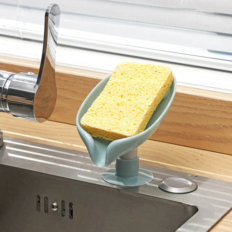 Bathroom Soap Holder Leaf Shape Soap Dish Suction Cup Sponge Rack Portable Soap Drain Box Kitchen Bathroom Accessories