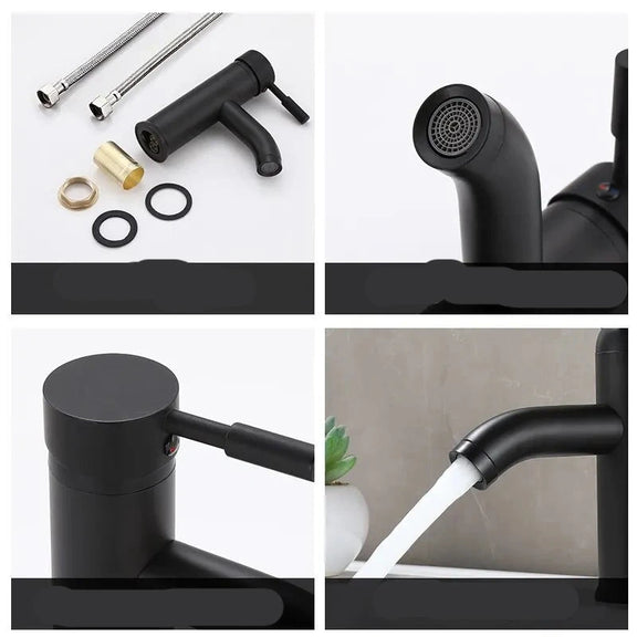 Black Minimalist Style Bathroom Faucet Hot Cold Water Sink Mixer Tap Stainless Steel Basin Faucets