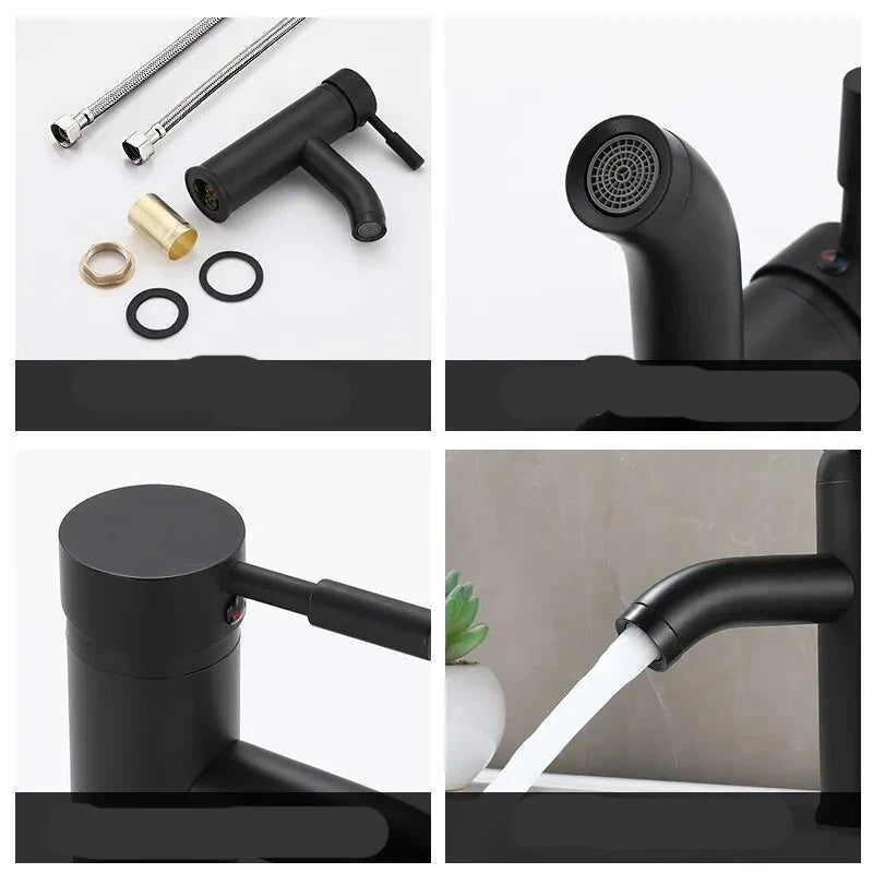 Black Minimalist Style Bathroom Faucet Hot Cold Water Sink Mixer Tap Stainless Steel Basin Faucets