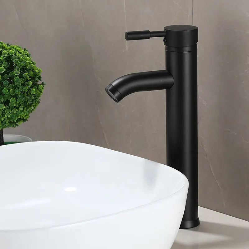 Black Minimalist Style Bathroom Faucet Hot Cold Water Sink Mixer Tap Stainless Steel Basin Faucets