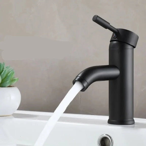 Black Minimalist Style Bathroom Faucet Hot Cold Water Sink Mixer Tap Stainless Steel Basin Faucets