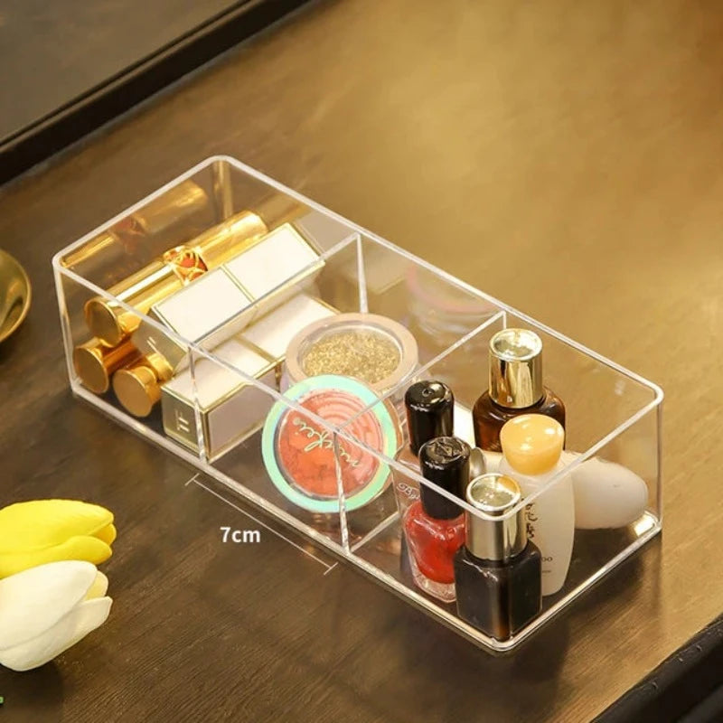 Clear Acrylic Makeup Layered Storage Box Dressing Table Cosmetic Lipstick Finishing Grid Box Desktop Drawer Storage Compartment