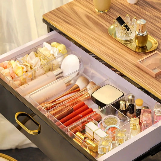 Clear Acrylic Makeup Layered Storage Box Dressing Table Cosmetic Lipstick Finishing Grid Box Desktop Drawer Storage Compartment