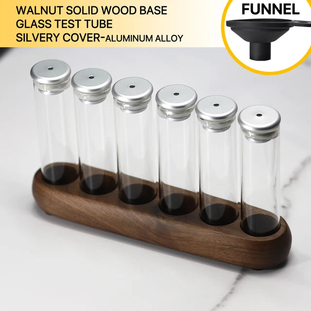 Coffee Beans Tea Display Rack Stand Creative Glass Test Tube Storage with Hopper 6/12 Tubes Glass Bottle Rack with Exhaust Valve