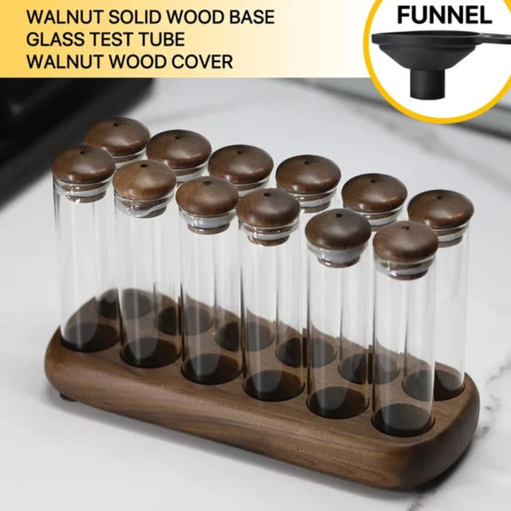 Coffee Beans Tea Display Rack Stand Creative Glass Test Tube Storage with Hopper 6/12 Tubes Glass Bottle Rack with Exhaust Valve