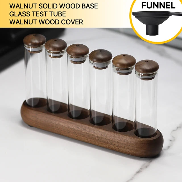 Coffee Beans Tea Display Rack Stand Creative Glass Test Tube Storage with Hopper 6/12 Tubes Glass Bottle Rack with Exhaust Valve