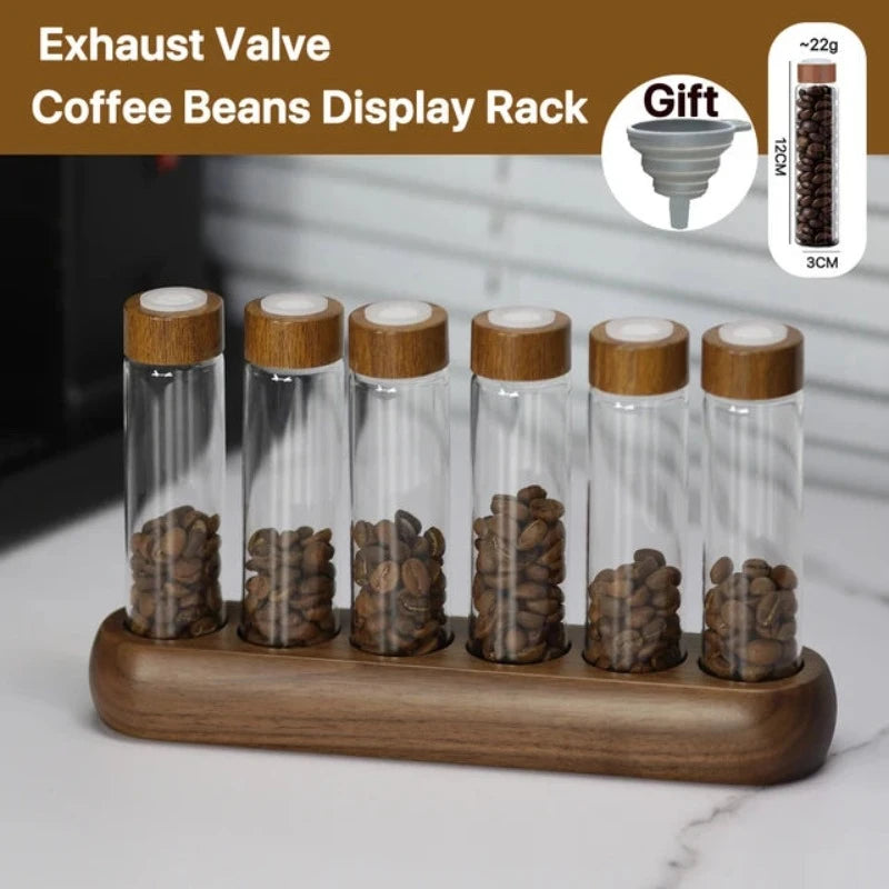 Coffee Beans Tea Display Rack Stand Creative Glass Test Tube Storage with Hopper 6/12 Tubes Glass Bottle Rack with Exhaust Valve