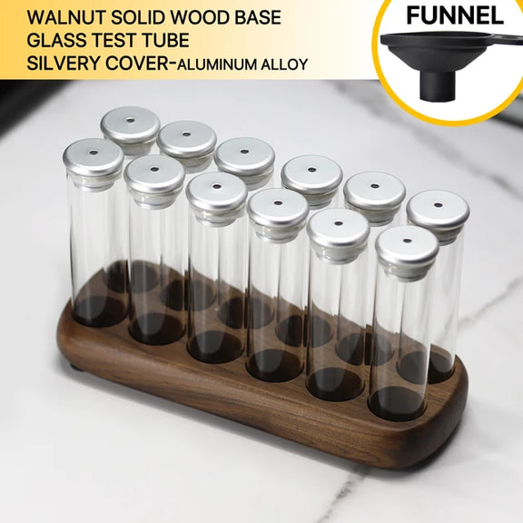 Coffee Beans Tea Display Rack Stand Creative Glass Test Tube Storage with Hopper 6/12 Tubes Glass Bottle Rack with Exhaust Valve