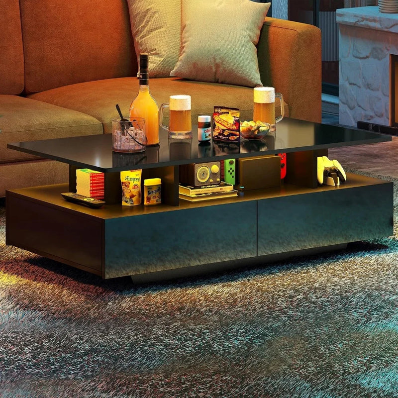 High Gloss Black LED Coffee Table