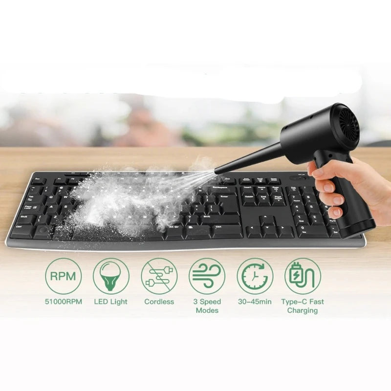 Compressed Air Duster for Keyboard Electric Air Blower Computer Cleaning Cordless Air Dust Cleaner for PC Crumbs Car