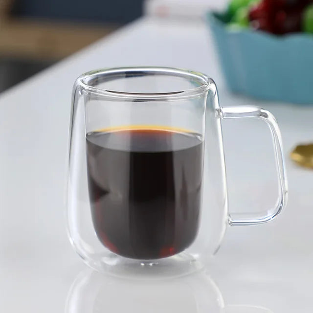 Double Wall High Borosilicate Glass Mug Heat Resistant Handle Coffee Milk Juice Water Cup Bar Drinkware Coffeeware Lover Gift