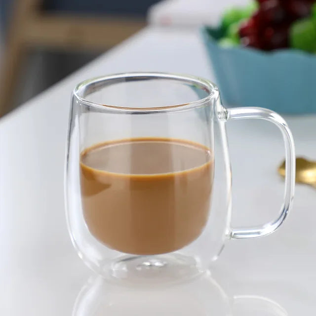 Double Wall High Borosilicate Glass Mug Heat Resistant Handle Coffee Milk Juice Water Cup Bar Drinkware Coffeeware Lover Gift