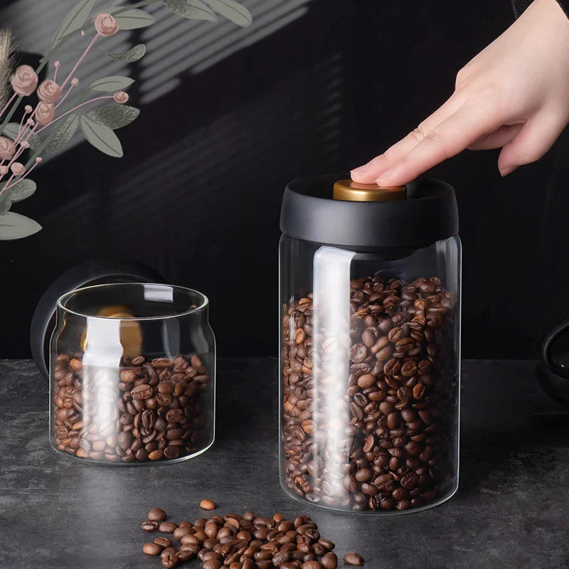 Vacuum Sealed Jug Coffee Beans Glass Airtight Canister Food Grains Candy Keep Fresh Storage Jar Kitchen Accessories