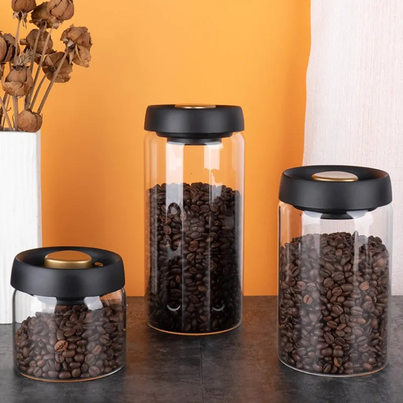 Vacuum Sealed Jug Coffee Beans Glass Airtight Canister Food Grains Candy Keep Fresh Storage Jar Kitchen Accessories