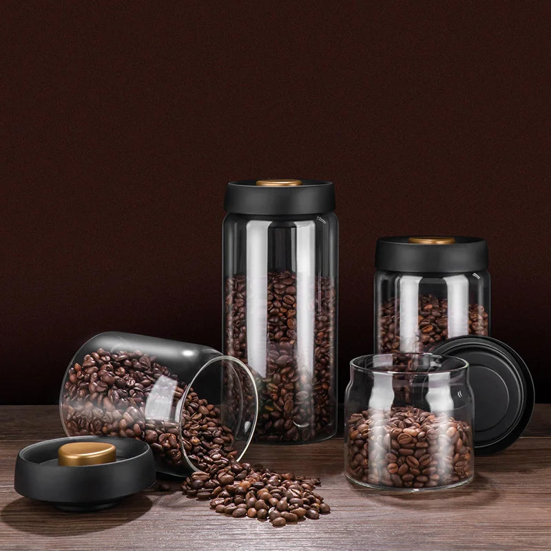 Vacuum Sealed Jug Coffee Beans Glass Airtight Canister Food Grains Candy Keep Fresh Storage Jar Kitchen Accessories