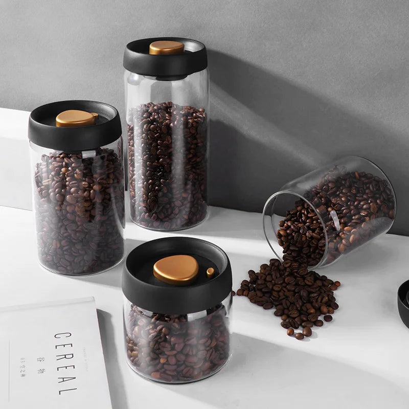 Vacuum Sealed Jug Coffee Beans Glass Airtight Canister Food Grains Candy Keep Fresh Storage Jar Kitchen Accessories