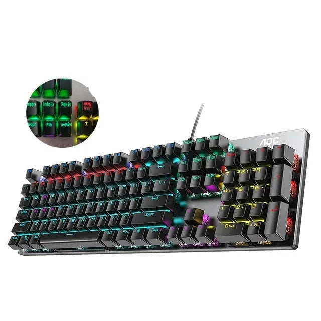 GK410 104 Keys Metal Panel Mechanical Keyboard RGB Light Green Black Tea Axis Esports Full Non-Impact Game Computer Keyboard