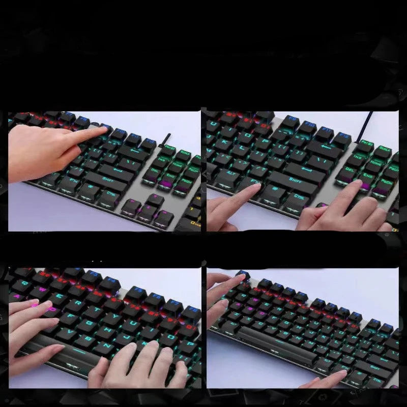 GK410 104 Keys Metal Panel Mechanical Keyboard RGB Light Green Black Tea Axis Esports Full Non-Impact Game Computer Keyboard