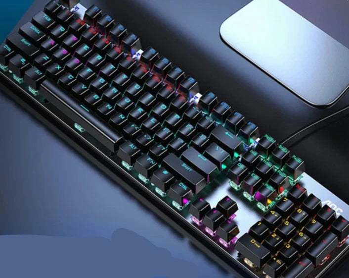 GK410 104 Keys Metal Panel Mechanical Keyboard RGB Light Green Black Tea Axis Esports Full Non-Impact Game Computer Keyboard