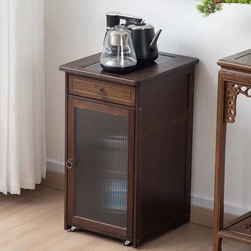 Mobile Tea Table with Integrated Storage Cabinet