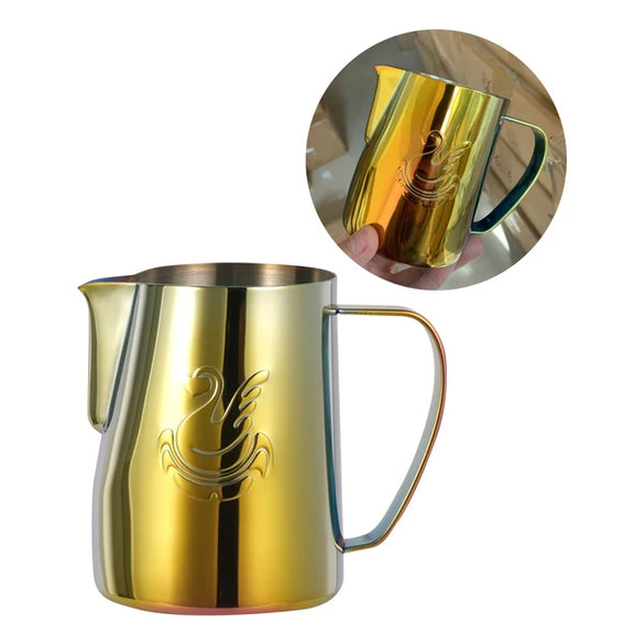 JIBBI Milk Steaming Frothing Pitcher Stainless Steel Non-Stick Milk Jug Pull Flower Cup Perfect for Coffee Cappuccino Latte Art