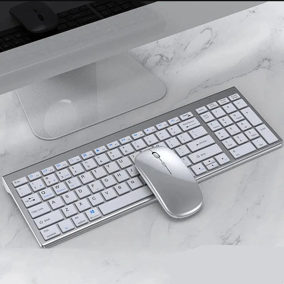 Slim Rechargeable Bluetooth Keyboard and Mouse Set for Laptop Computer 2.4G USB Wireless Keyboard and Mouse Combo