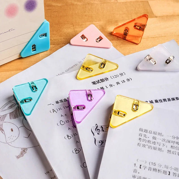 Kawaii 5Pcs Triangle Corner Clips File Paper Clips File Index Photo Clamp Page Holder Korean Stationery Office Desk Organizer