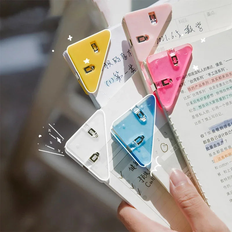 Kawaii 5Pcs Triangle Corner Clips File Paper Clips File Index Photo Clamp Page Holder Korean Stationery Office Desk Organizer