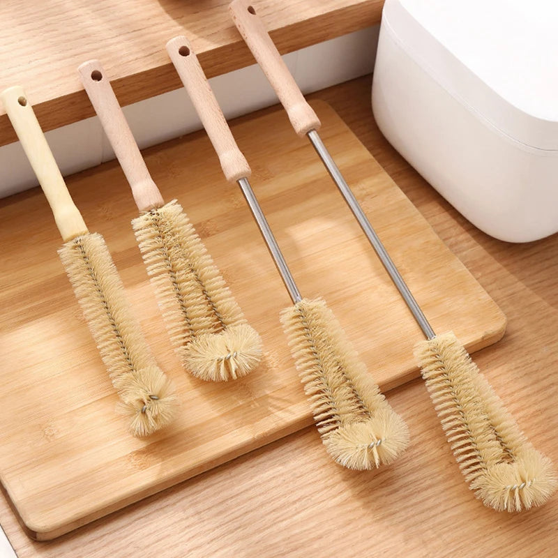 Kitchen Cleaning Tools Drink Bottles Glass Scrubbers Cleaning Brush Wooden Bottle Cleaning Brush with Long Handle