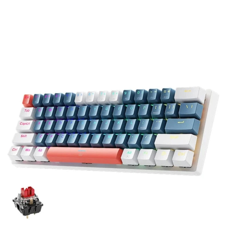 K500-B61 Mini Mechanical Keybaord 60% Form Factor 61Keys Gaming Keybaord Wired Full Key Hot-Swappable RGB Backlit