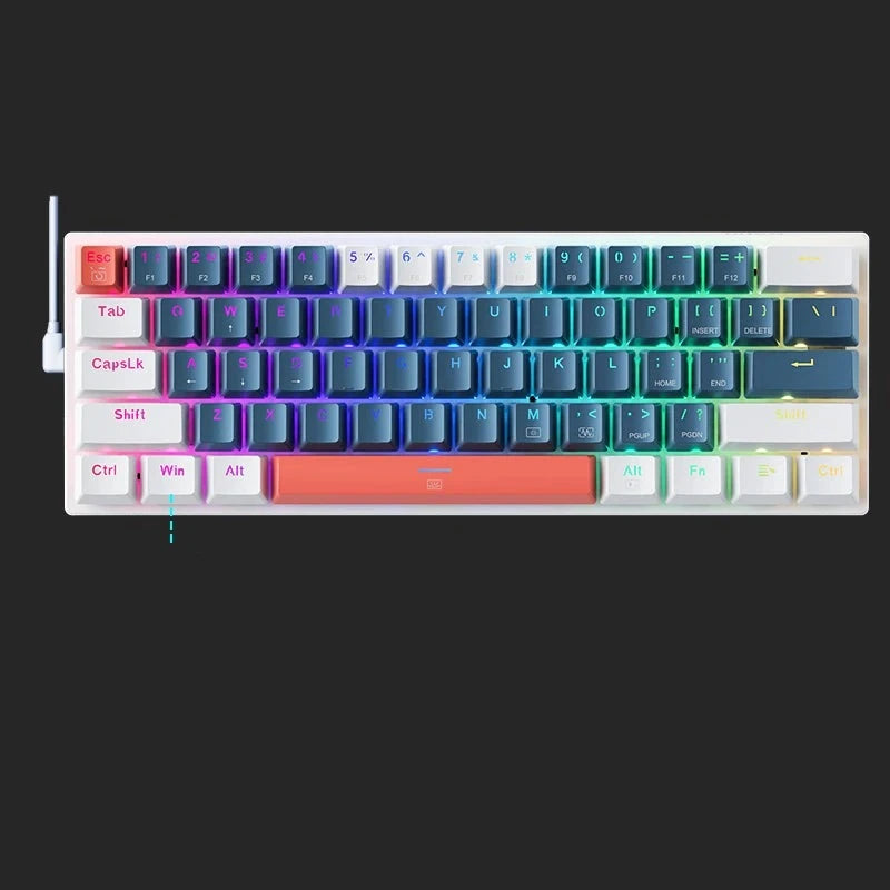 K500-B61 Mini Mechanical Keybaord 60% Form Factor 61Keys Gaming Keybaord Wired Full Key Hot-Swappable RGB Backlit