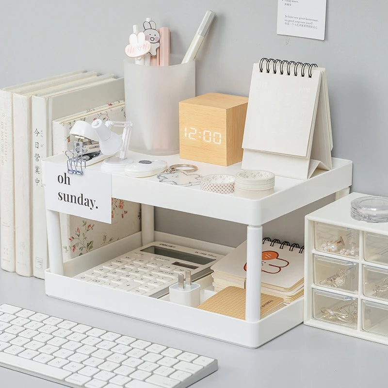 Multifunctional Shelves Double-Layer Storage Shelf Desktop Storage Rack Plastic Desk Shelves Cosmetic Sundries Organizer Storage