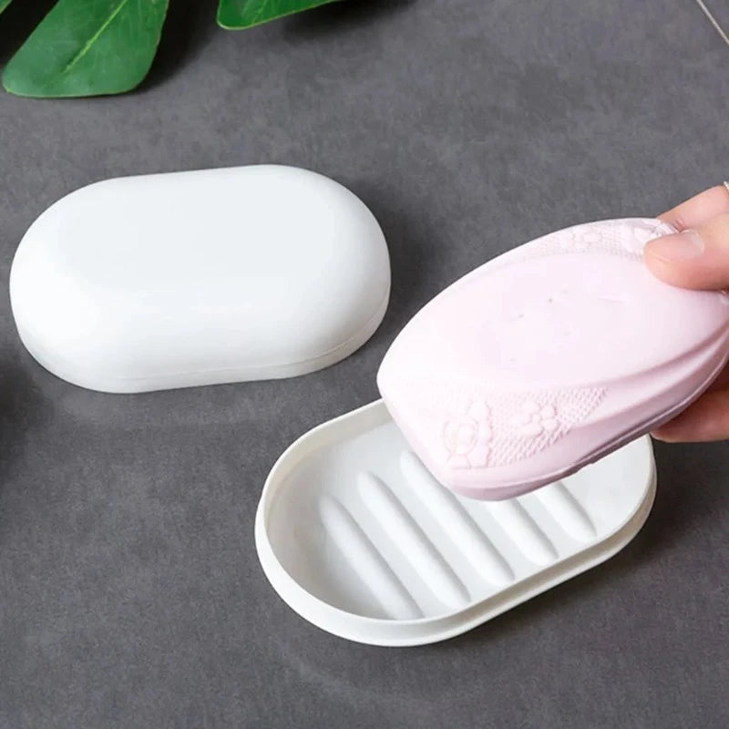 Plastic Bathroom Shower Soap Box with Lids Travel Portable Small Soap Tray Dish Storage Holder Plate Home Soap Container