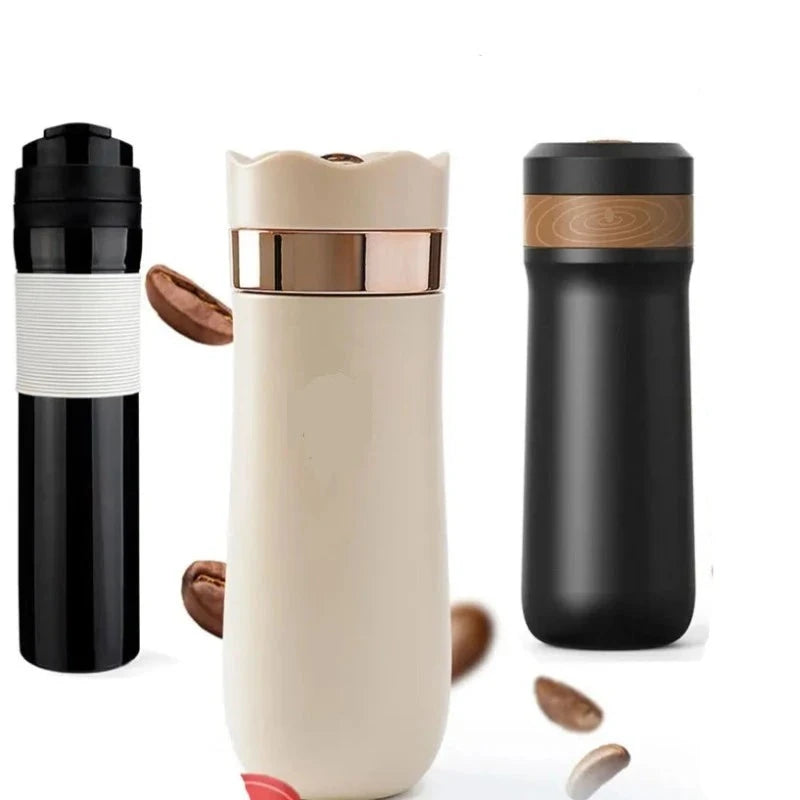 Portable French Press Pot 320Ml Travel Coffee Maker Stainless Steel Double-Walled Coffee Tea Bottle & Plastic Coffee Pot