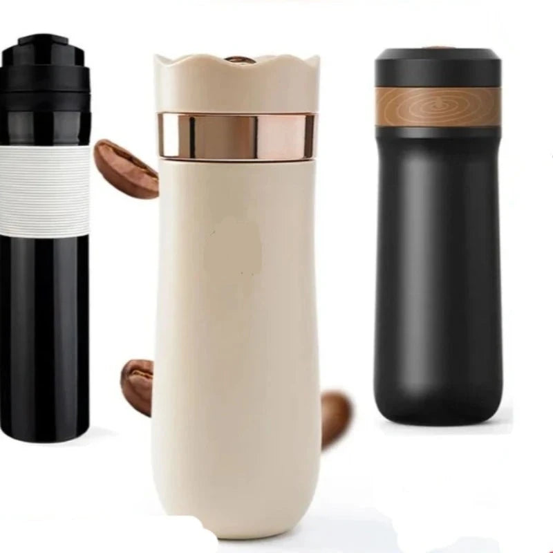 Portable French Press Pot 320Ml Travel Coffee Maker Stainless Steel Double-Walled Coffee Tea Bottle & Plastic Coffee Pot