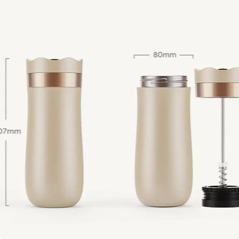 Portable French Press Pot 320Ml Travel Coffee Maker Stainless Steel Double-Walled Coffee Tea Bottle & Plastic Coffee Pot