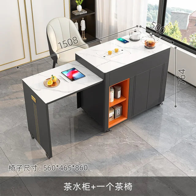 Retractable Tea Table Office Living Room Multi-Functional Stone Plate Tea Cabinet Balcony Mobile Coffee Table Small Apartment