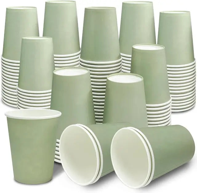 100PCS Greenery Paper Cup 9oz Disposable Coffee