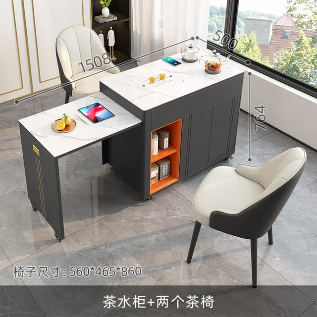 Retractable Tea Table Office Living Room Multi-Functional Stone Plate Tea Cabinet Balcony Mobile Coffee Table Small Apartment