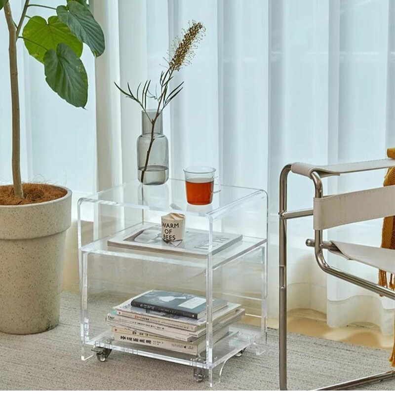 Elegant Acrylic Side Table with Wheels