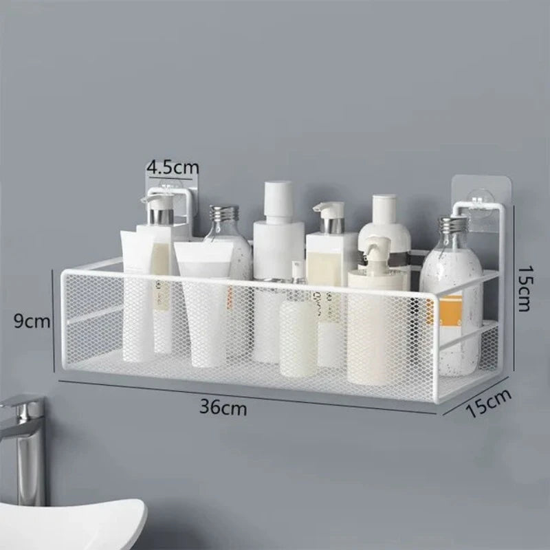 Wall-Mount Bathroom Shelf Shower Shampoo Rack Toilet Accessories Kitchen Free Punch Condiment Storage Basket Bathroom Organizer