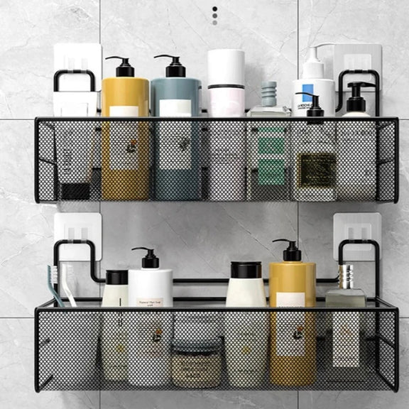 Wall-Mount Bathroom Shelf Shower Shampoo Rack Toilet Accessories Kitchen Free Punch Condiment Storage Basket Bathroom Organizer