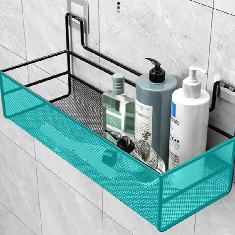 Wall-Mount Bathroom Shelf Shower Shampoo Rack Toilet Accessories Kitchen Free Punch Condiment Storage Basket Bathroom Organizer