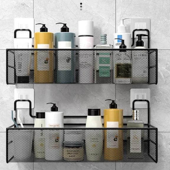 Wall-Mount Bathroom Shelf Shower Shampoo Rack Toilet Accessories Kitchen Free Punch Condiment Storage Basket Bathroom Organizer