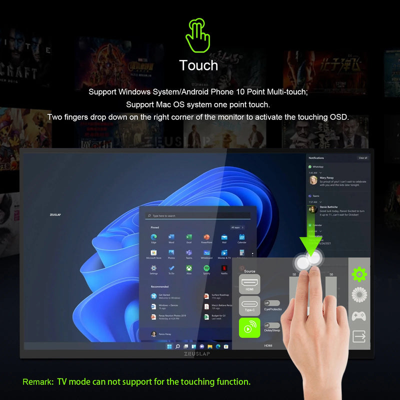 ZEUSLAP 18.5" Smart Portable Touch Monitor